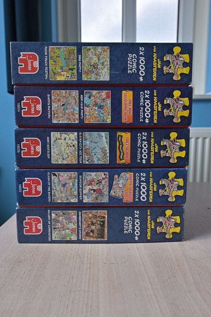 Jan van Haasteren puzzels - 2 puzzels in 1 doos, Ophalen, 500 t/m 1500 stukjes, Zo goed als nieuw