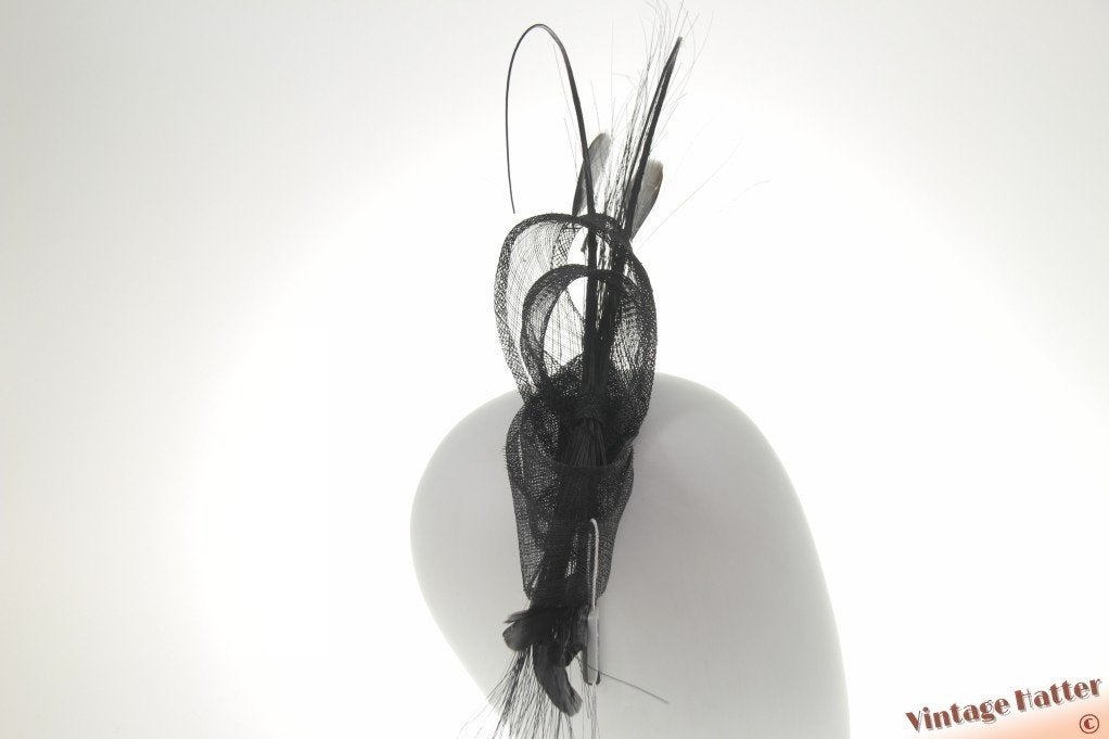 Fascinator Hawkins zwart sinamay sisal op diadeem nieuw, Hoed, Hawkins, Nieuw, One size fits all