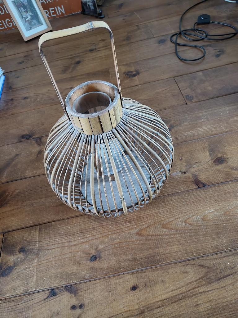 Bamboe windlicht. Hoogte 38 cm., Huis en Inrichting, Woonaccessoires | Kandelaars en Kaarsen, Ophalen, Overige materialen, Gebruikt