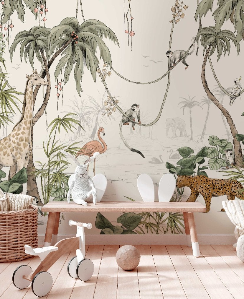 Jungle behang Annet Weelink Design, Natuurlijk, Dieren, Overige merken, Meerkleurig
