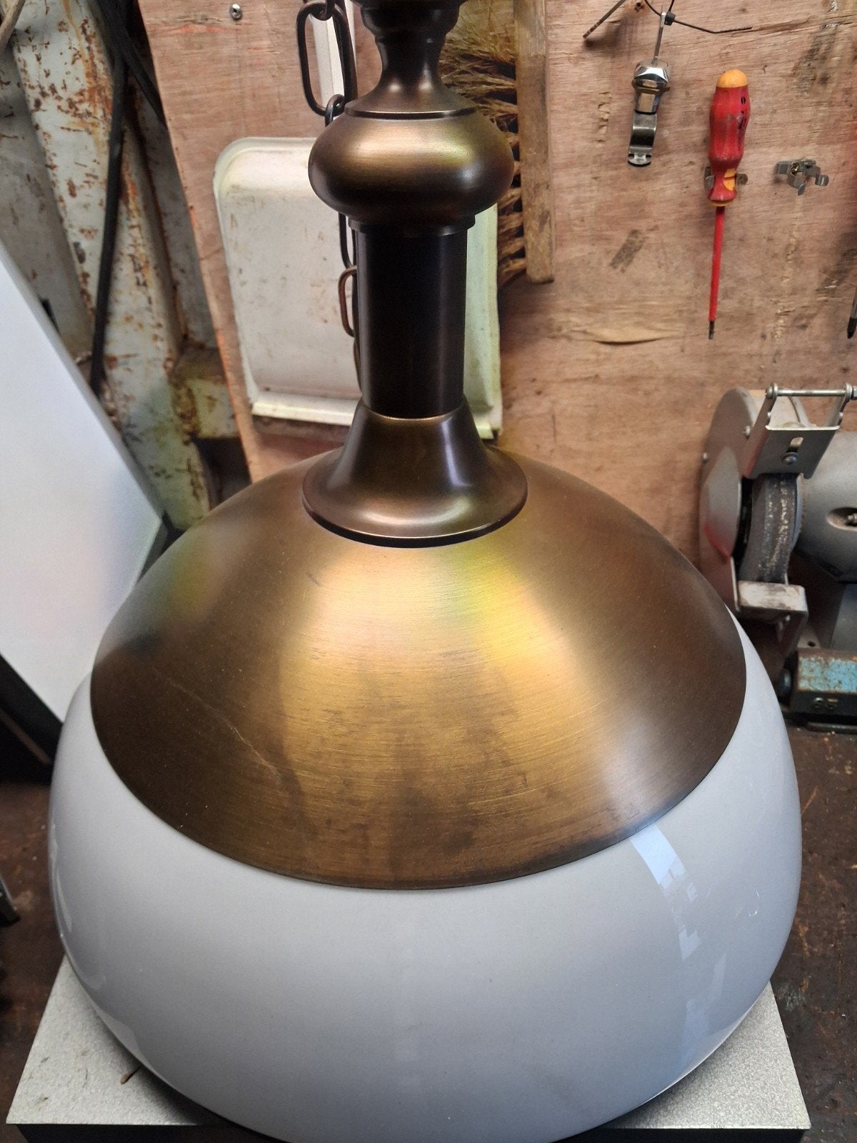 Hanglamp messing met melkglas en E27 fitting, Ophalen, Gebruikt, Glas, E27 (groot)