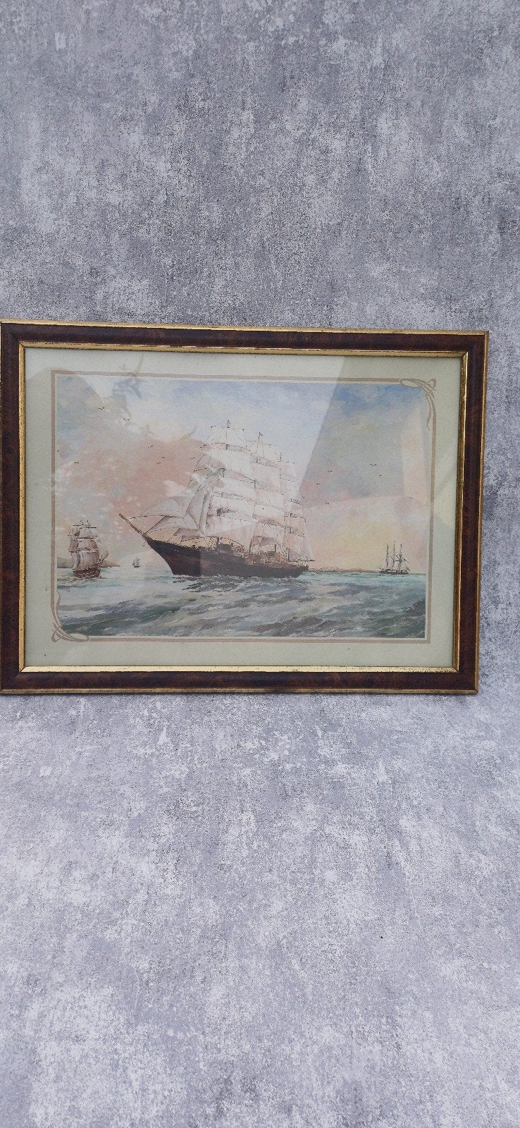 Vintage Maritiem Schilderij: Zeilschepen op Zee, Ophalen of Verzenden