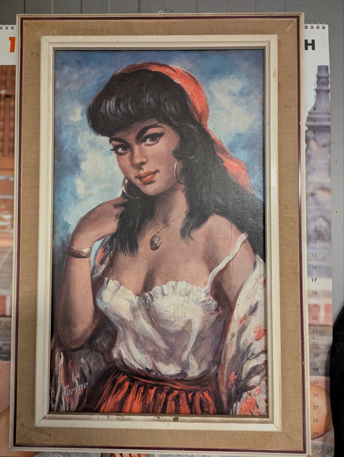 Vintage schilderij 'Zigeunermeisje' gesigneerd Torino, Antiek en Kunst, Ophalen of Verzenden