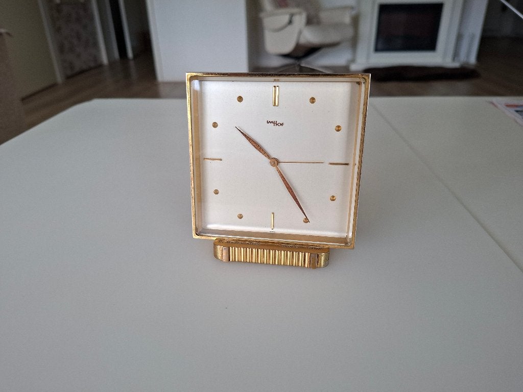 imhof tafel/bureau klok swiss made  jaren 50, Ophalen of Verzenden