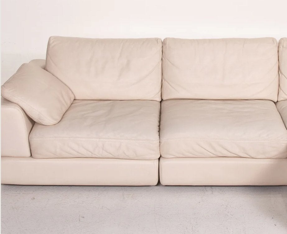 Natuzzi Leren Tweepersoonsbank - Crèmekleurig couch leather, Ophalen, Gebruikt, 100 tot 125 cm, Tweepersoons