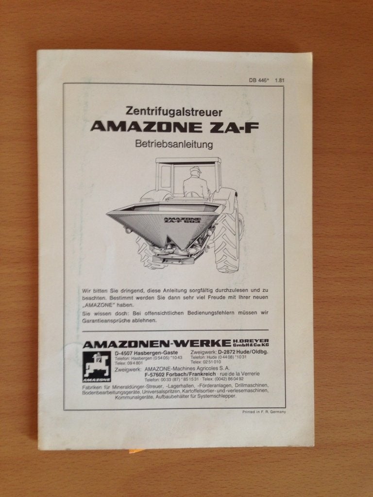 Bedieningshandleiding Amazona ZA-F, Ophalen of Verzenden, Gelezen, Tractor en Landbouw