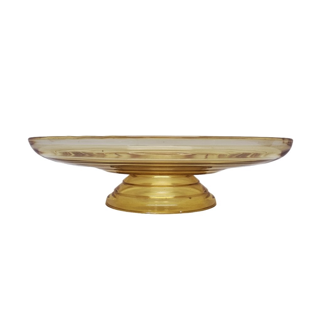 Mid Century gele schaal op voet, Ophalen of Verzenden, Overige stijlen, Glas, Schaal of Schalen