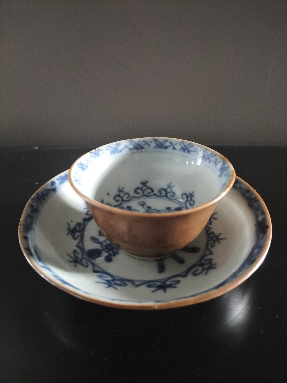 1x theekop en schotel, Chinees porselein antiek capucijner, Antiek en Kunst, Ophalen of Verzenden