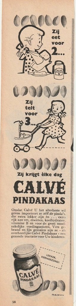 Retro reclame 1956 Calvé pindakaas meisje & poppenwagen, Verzamelen, Verzenden, Overige typen