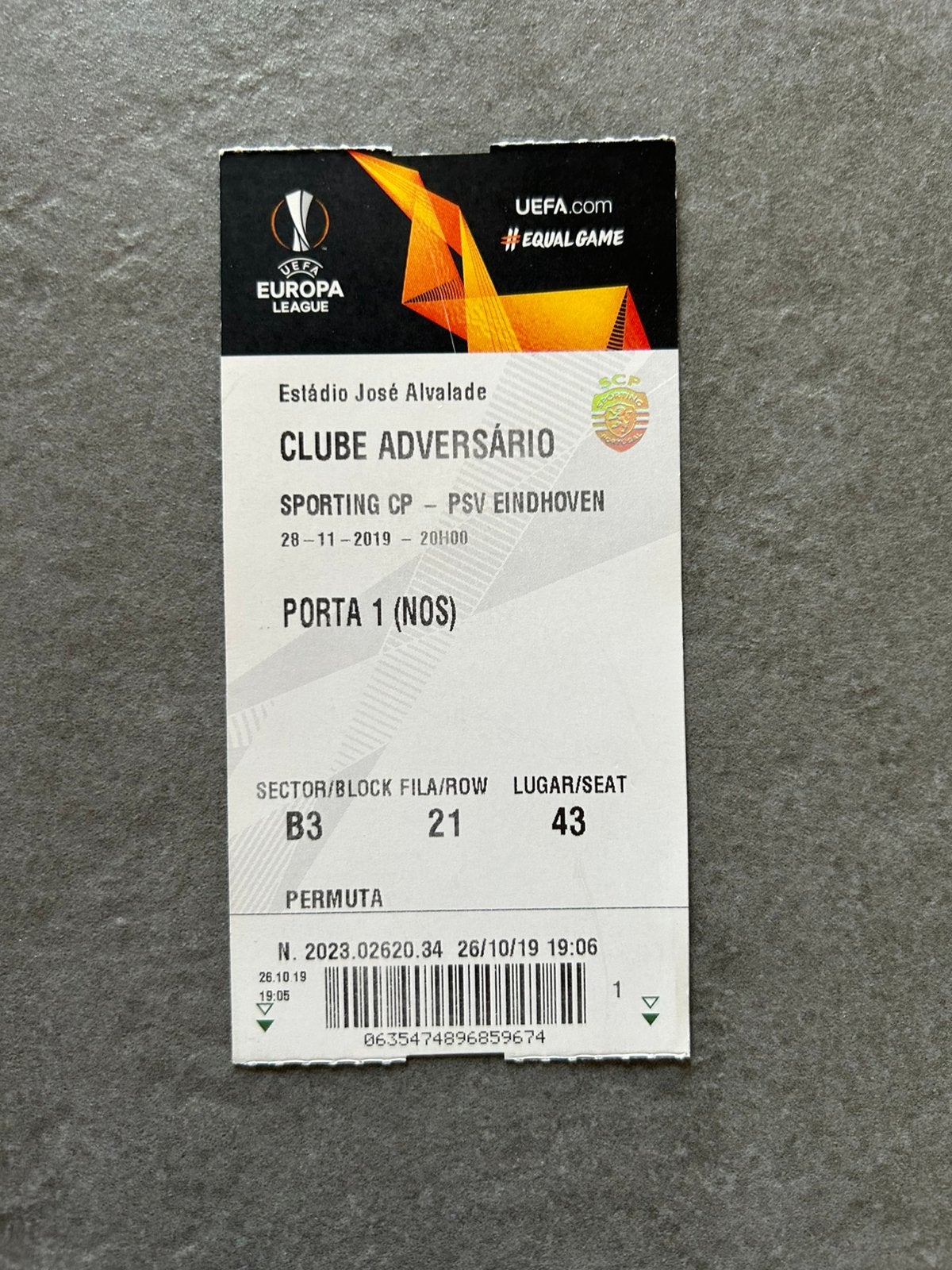 Sporting CP - PSV ticket, Ophalen of Verzenden, PSV, Overige typen