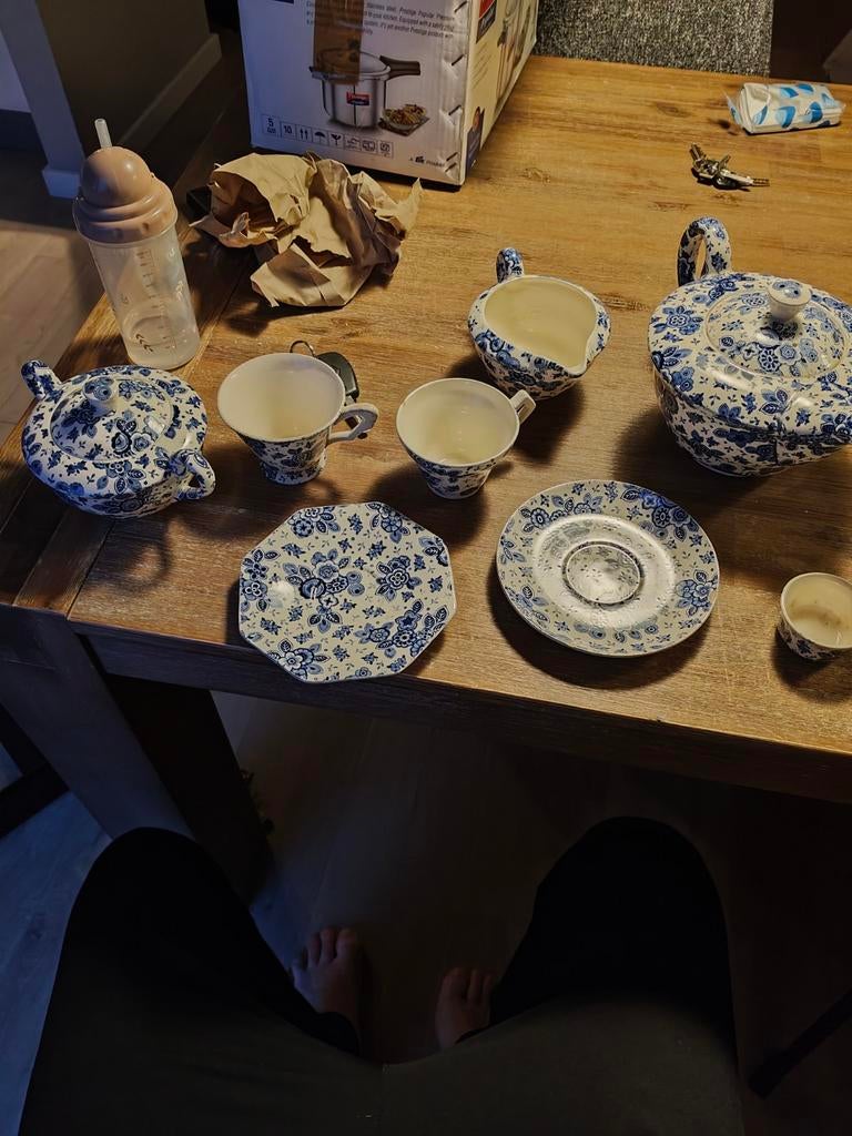 Petrus Regout “Beatrix” servies – blauw/wit – vintage, Ophalen