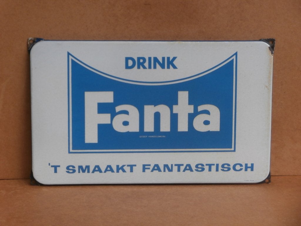 Fanta Lemon emaillebord Langcat Bussum emaille bord 51x31 cm, Verzamelen, Merken en Reclamevoorwerpen, Ophalen of Verzenden, Gebruikt