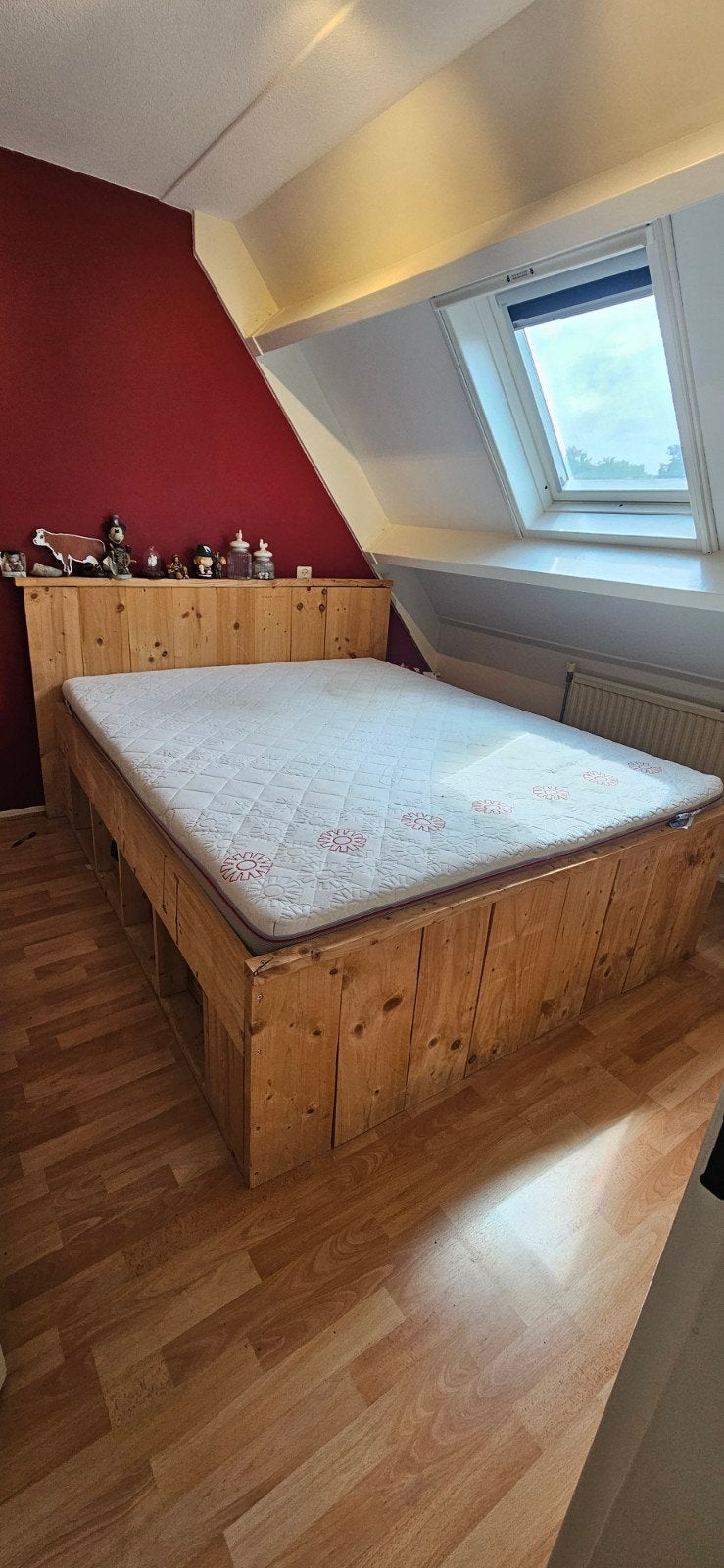 Steigerhouten bed 160x200 cm met opbergruimte, Ophalen, Gebruikt, Bruin, Steigerhout
