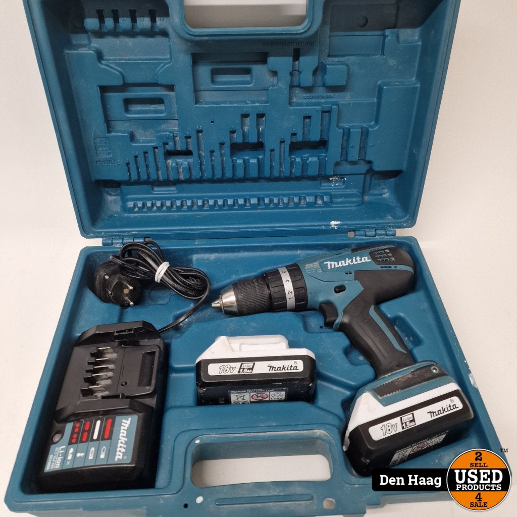 Makita HP457D 18v klopboor-/schroefmachine Set | Nette staat, Makita, Zo goed als nieuw, Support@makita.com, Makita Corporation, 3-11-8, Sumiyoshi-cho, 
Anjo, Aichi 446-8502
Japan