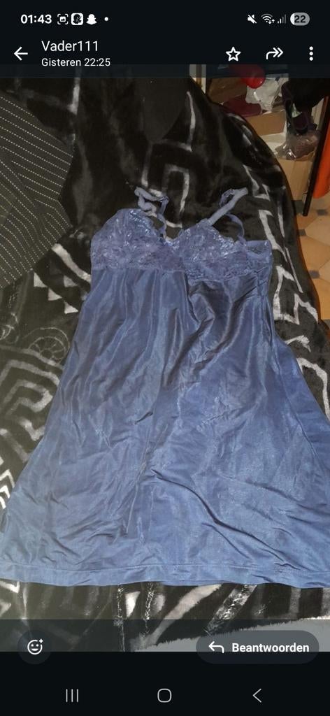 Blauw nachthemd met kant maat m l, Ophalen of Verzenden