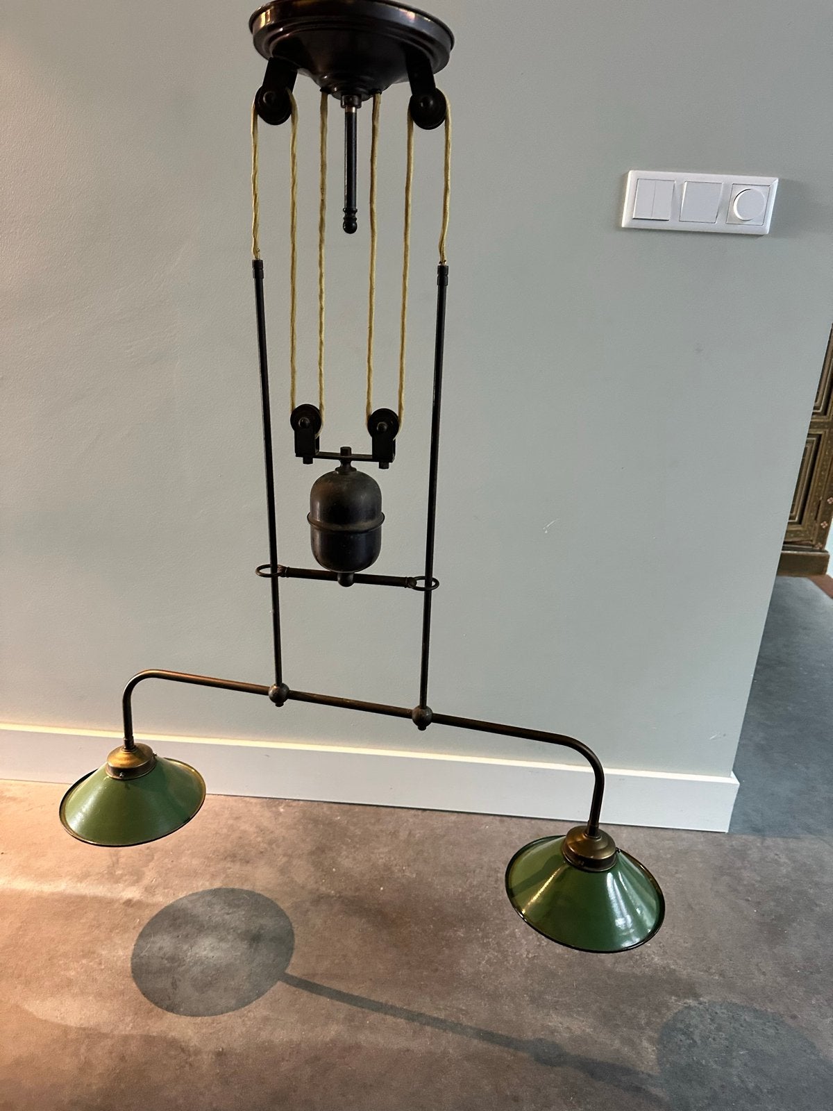 Vintage industriële hanglamp met katrolsysteem, Antiek en Kunst, Ophalen