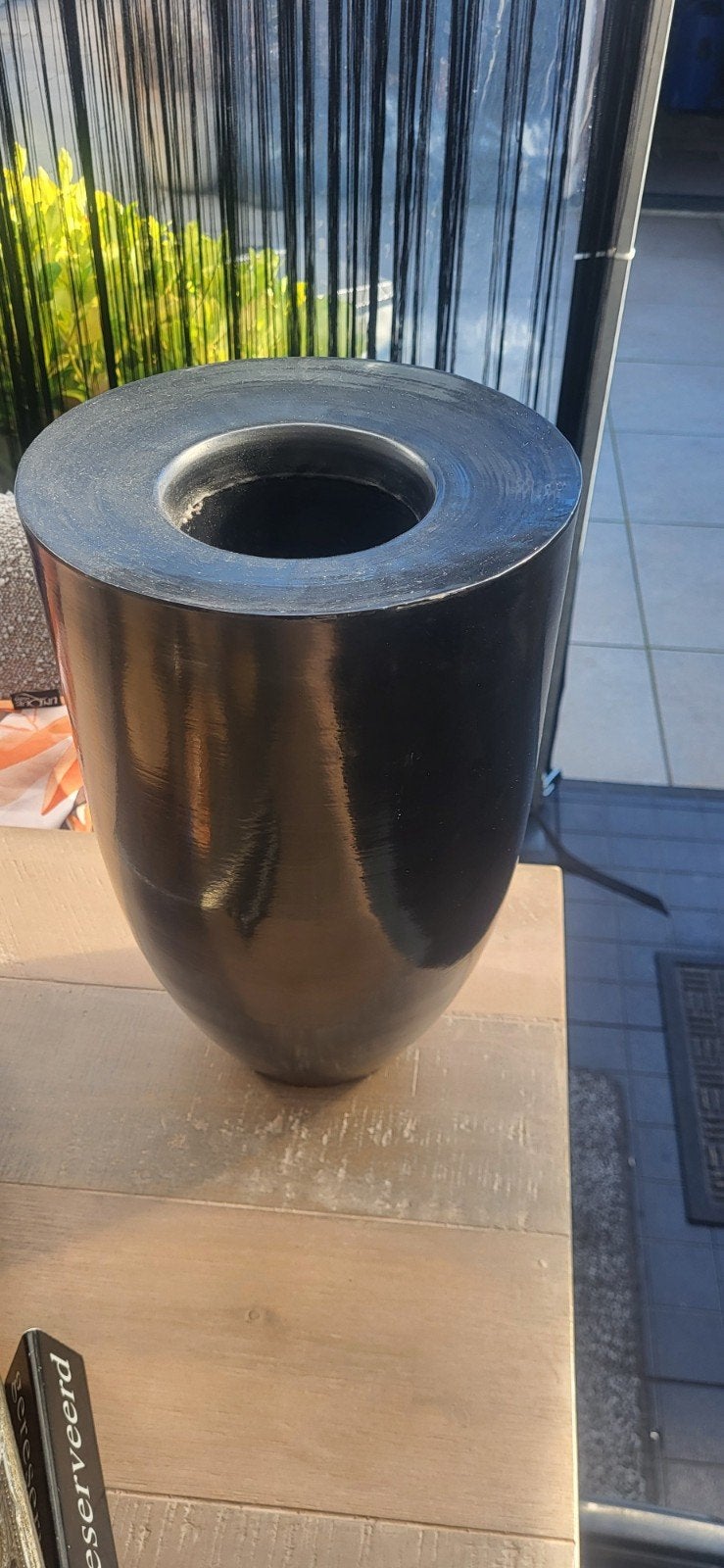 mooie zwarte metalen vaas, Tuin en Terras, Ophalen of Verzenden