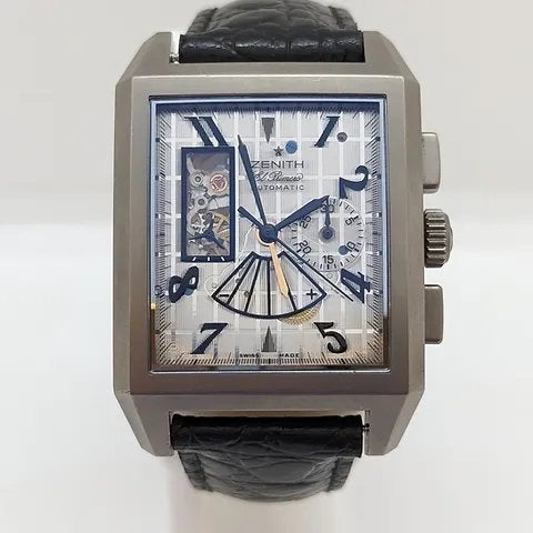 Zenith Port Royal Open Horloge, ruil Rolex of Gibson kan, Leer, Staal, Polshorloge, Zo goed als nieuw