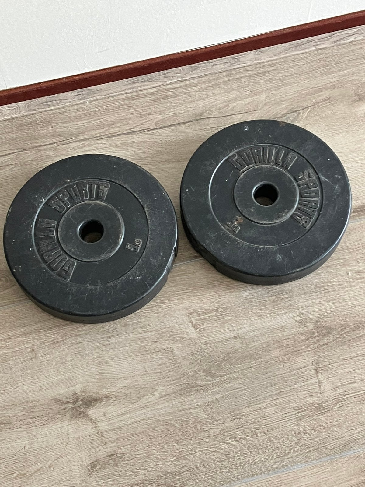 Gorilla Sport Gewicht 2 st. 5KG. Bankdruk gewicht., Sport en Fitness, Ophalen, Zo goed als nieuw