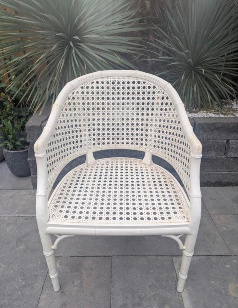 2 stuks vintage faux bamboo stoelen incl kussens, Ophalen, Gebruikt, Twee, Wit