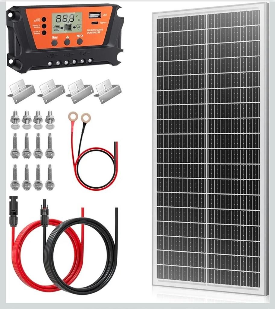 Nieuwe 100W Zonnepaneel Kit met Laadregelaar en Kabels, Ophalen of Verzenden, Nieuw