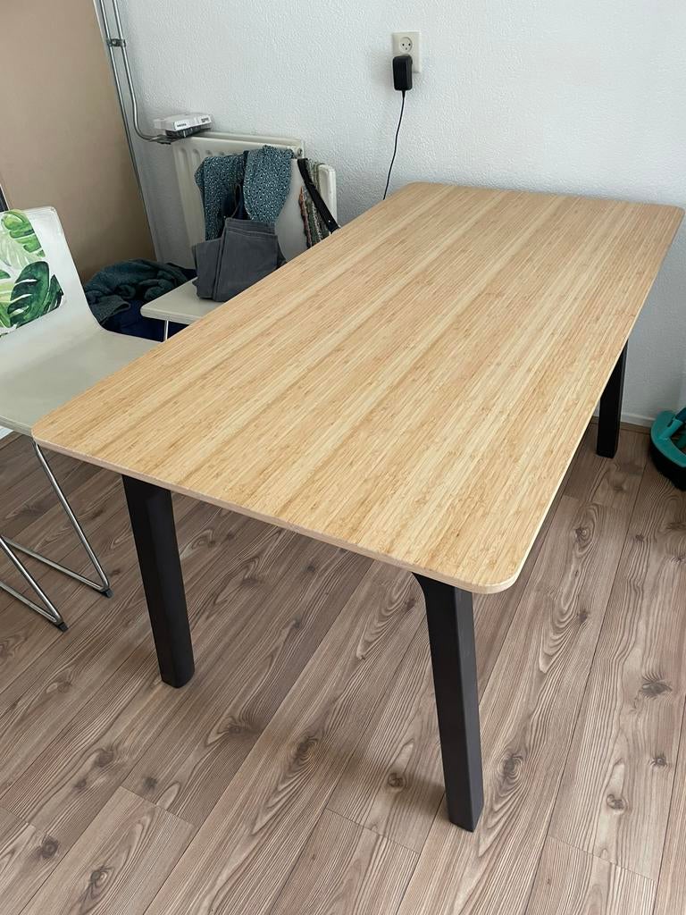 Ikea tafel met bamboe tafelblad 150 centimeter, Ophalen, Gebruikt, 100 tot 150 cm, 50 tot 100 cm