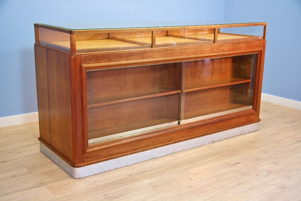 toonbank balie antiek vintage winkelinrichting glas hout, Ophalen, Gebruikt, Bruin, Vintage