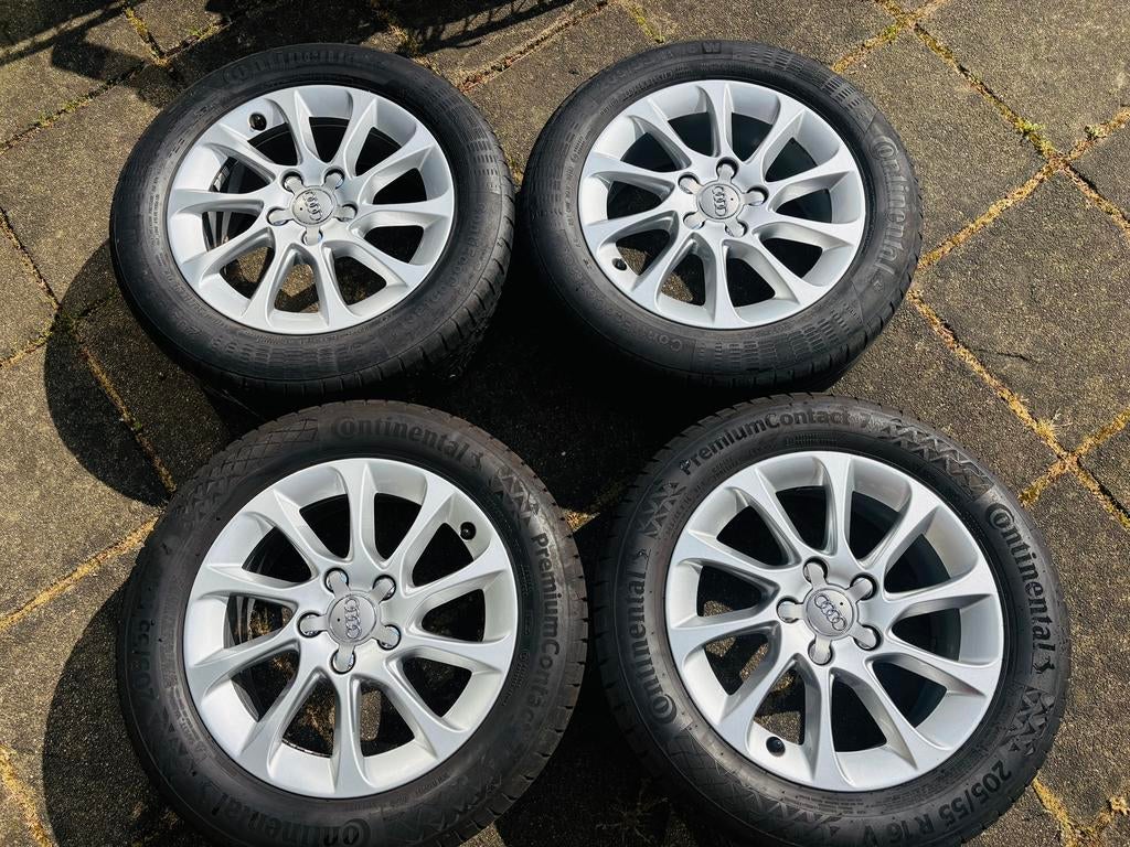 Originele Audi 16 inch velgen + Continental zomerbanden, Auto-onderdelen, Banden en Velgen, Ophalen, Gebruikt, 16 inch, Banden en Velgen