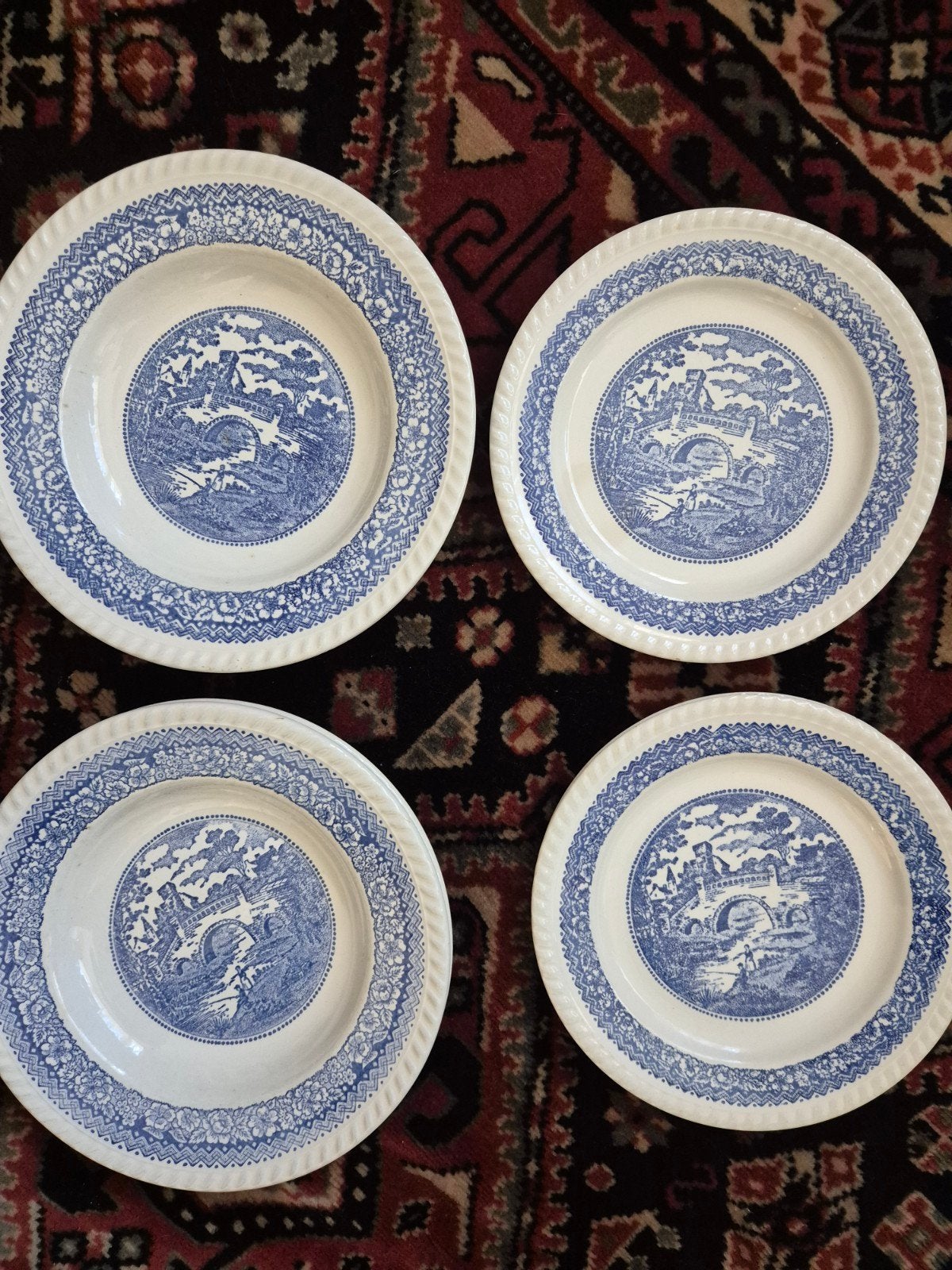 8-delige set borden: 4 platte, 4 diepe - Blauw/Wit, Ophalen of Verzenden