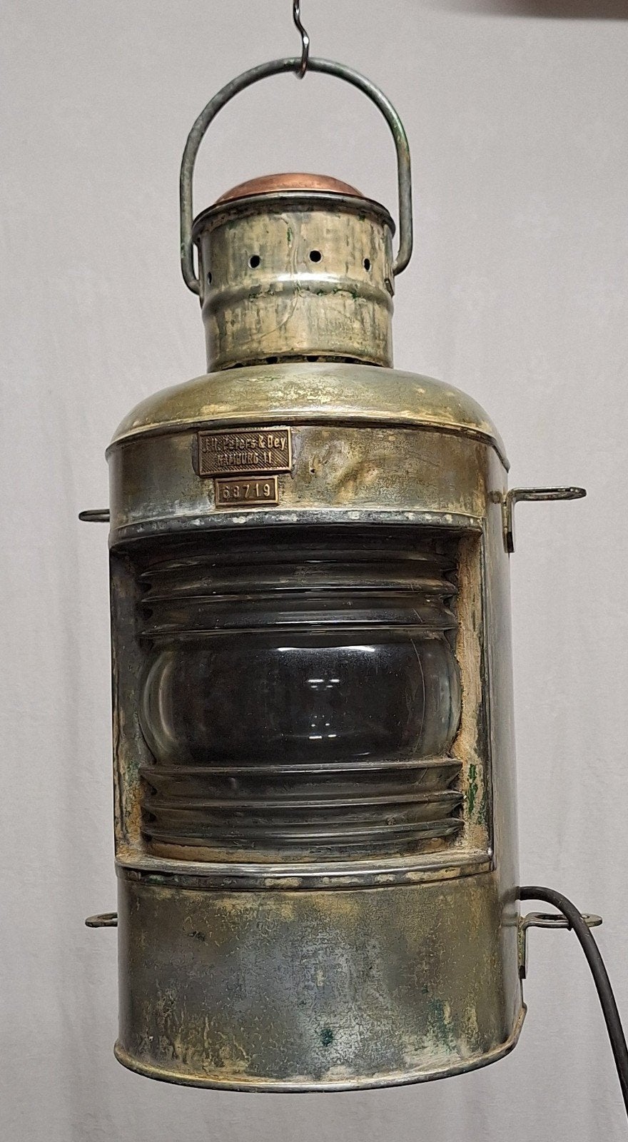 J.H. Peters & Bey -Hamburg II - scheepslamp 45 cm - patina, Ophalen of Verzenden, Gebruikt, Motorboot of Zeilboot, Gebruiksvoorwerp