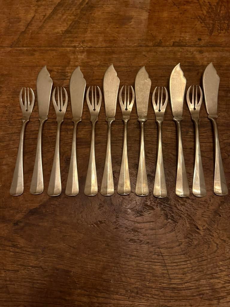 6 antieke viscouverts, Haags Lofje, Gero alpacca izgst, Antiek en Kunst, Antiek | Bestek, Ophalen of Verzenden