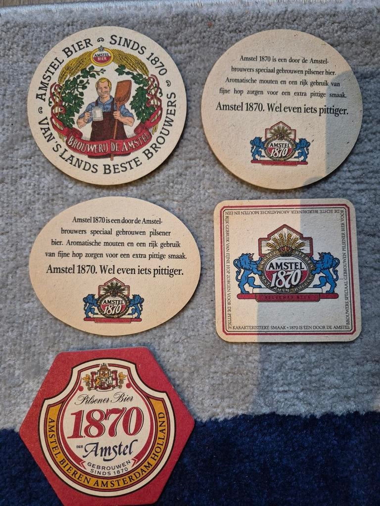 5 Amstel 1870 bierviltjes - Wel even iets pittiger, Ophalen of Verzenden, Gebruikt, Viltje(s), Amstel