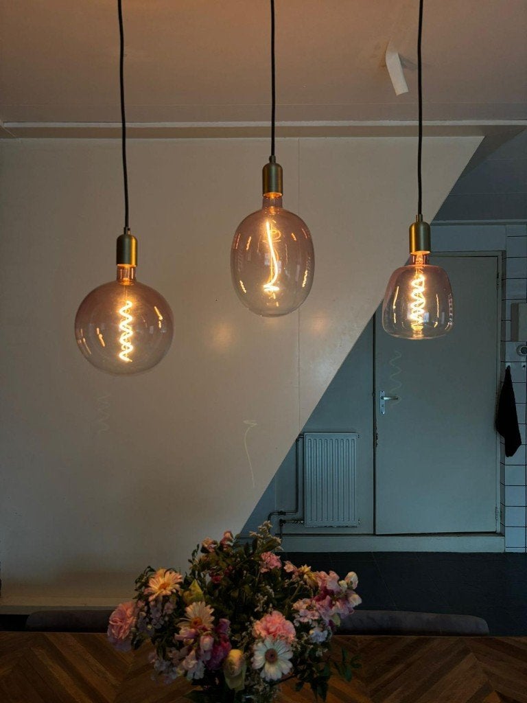 Roze hanglampen set - 3 stuks, diverse groottes, Ophalen, Gebruikt, Overige fittingen, Glas