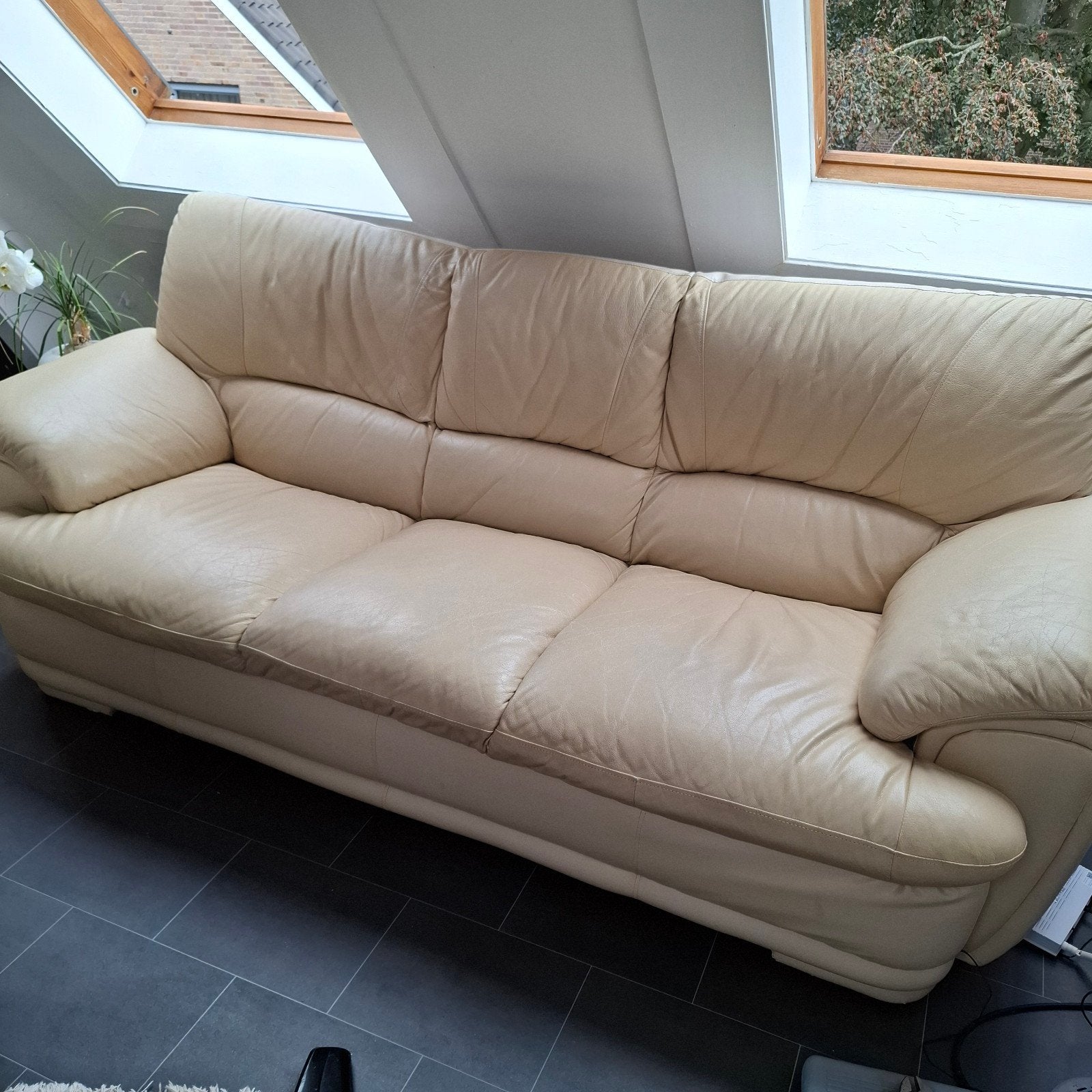 GRATIS echte leren bank, Ophalen, Gebruikt, 75 tot 100 cm, Leer