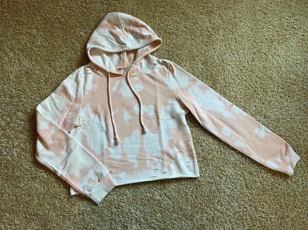 Korte Sweater/hoodie capuchon tie dye wit-zalm oranje S, Ophalen of Verzenden, Zo goed als nieuw, Maat 36 (S), Oranje