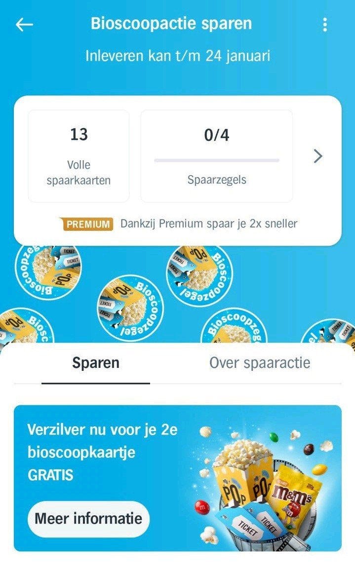 AH Bioscoopzegels € 0,50 (2e kaartje + 2e drankje/snack), Eén persoon, Kortingsbon, Overige typen