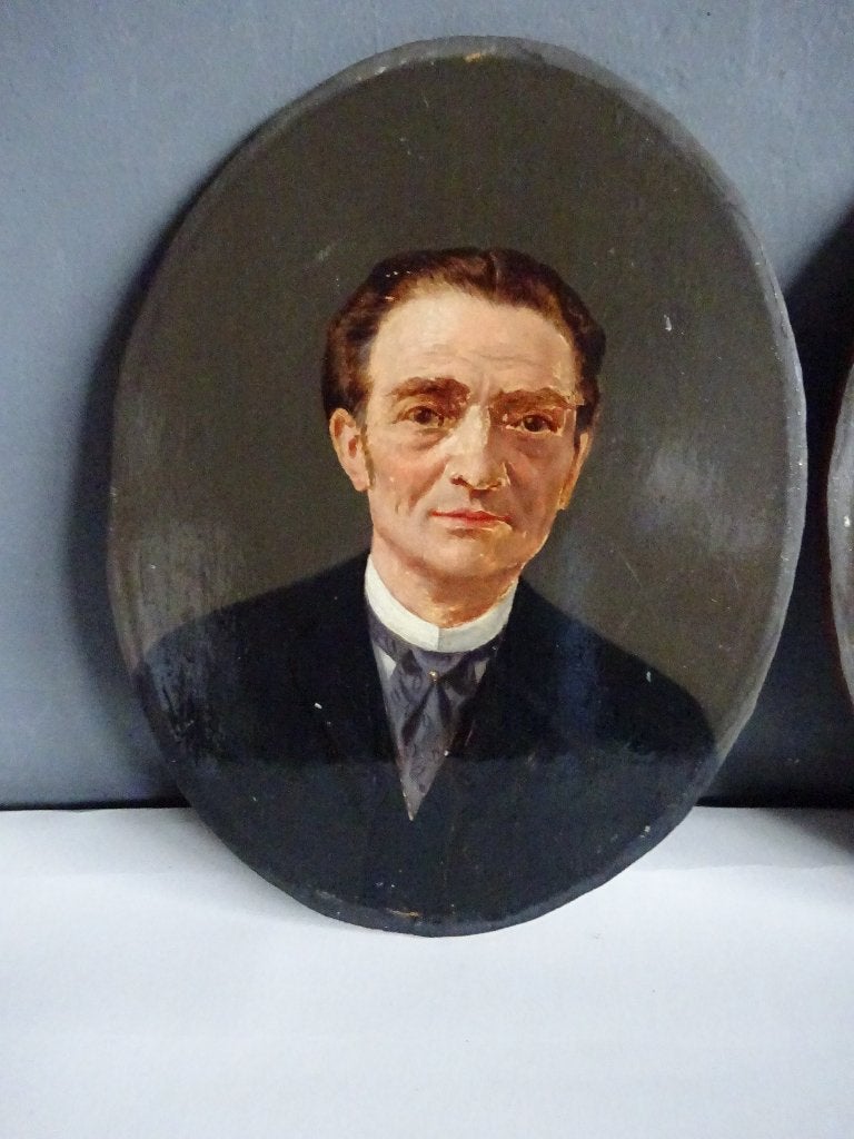 2 oude ovale portretten op paneel, Antiek en Kunst, Ophalen of Verzenden
