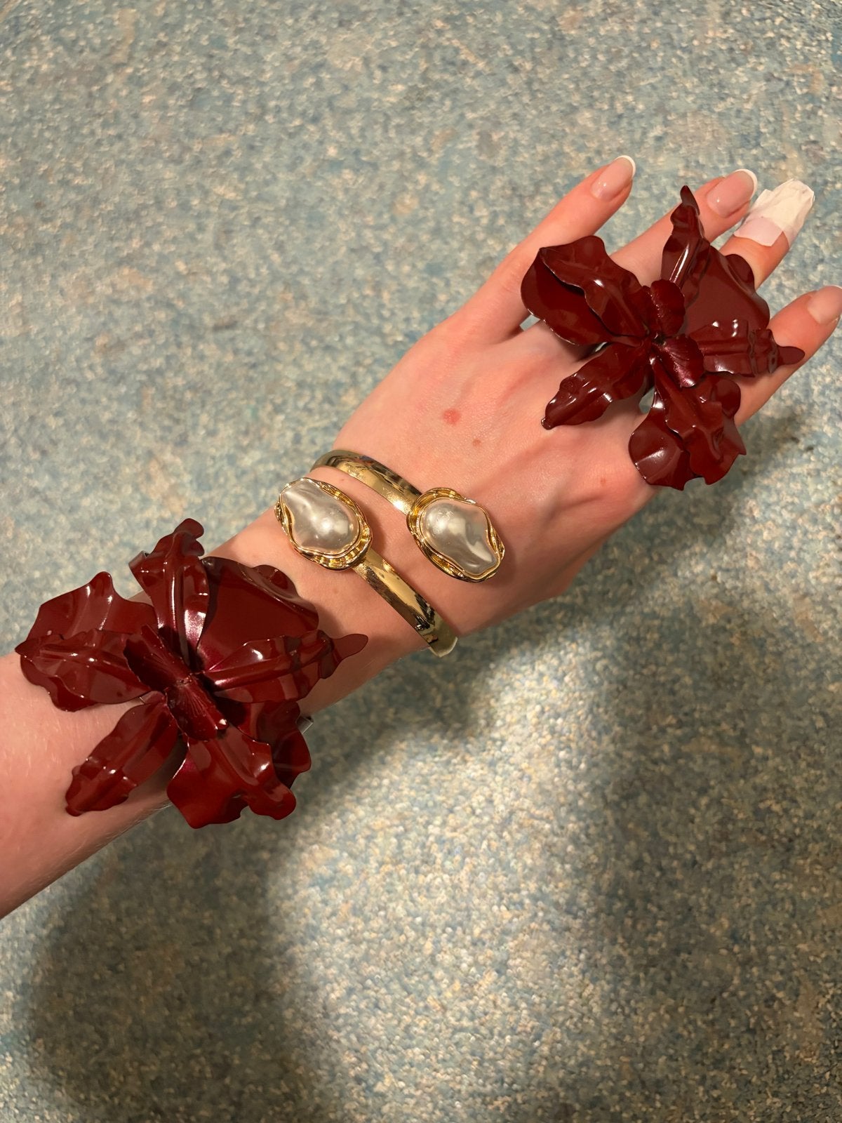 Unieke gouden armband met parels en bloemringen, Overige materialen, Ophalen of Verzenden, Zo goed als nieuw, Met bedels of kralen