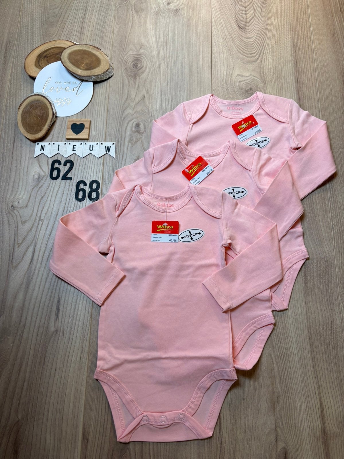 Baby meisje 3x wibra lange mouwen romper roze maat 62/68, Ophalen of Verzenden, Nieuw, Meisje, Nacht- of Onderkleding