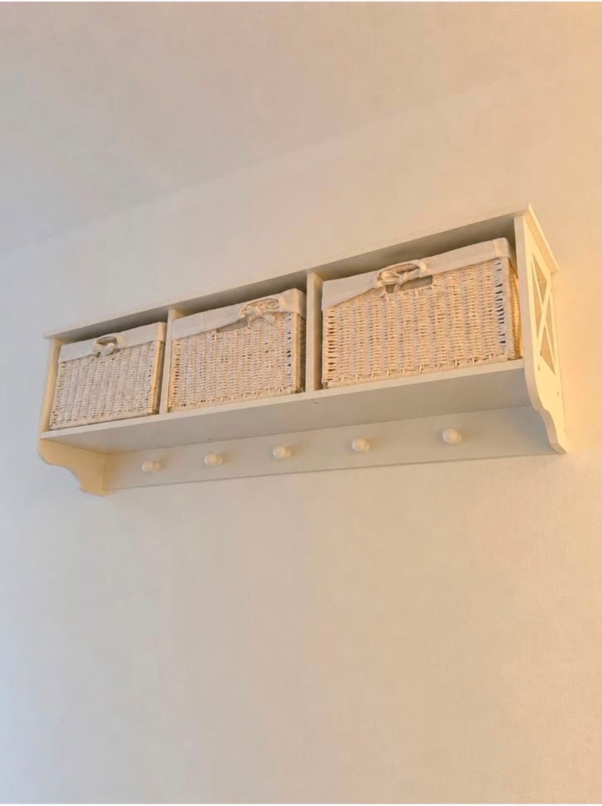 Witte wandkapstok met opbergmanden, Gebruikt, Minder dan 100 cm, Hout, Ophalen