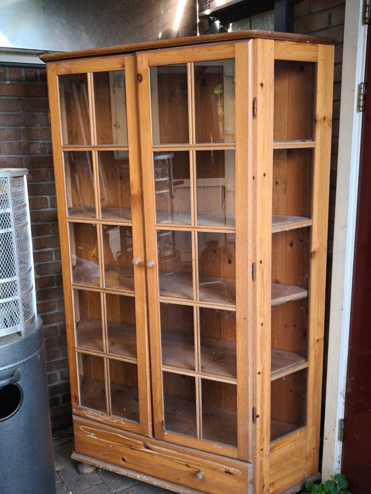Houten Vitrinekast, Ophalen, Gebruikt, Glas, 150 tot 200 cm