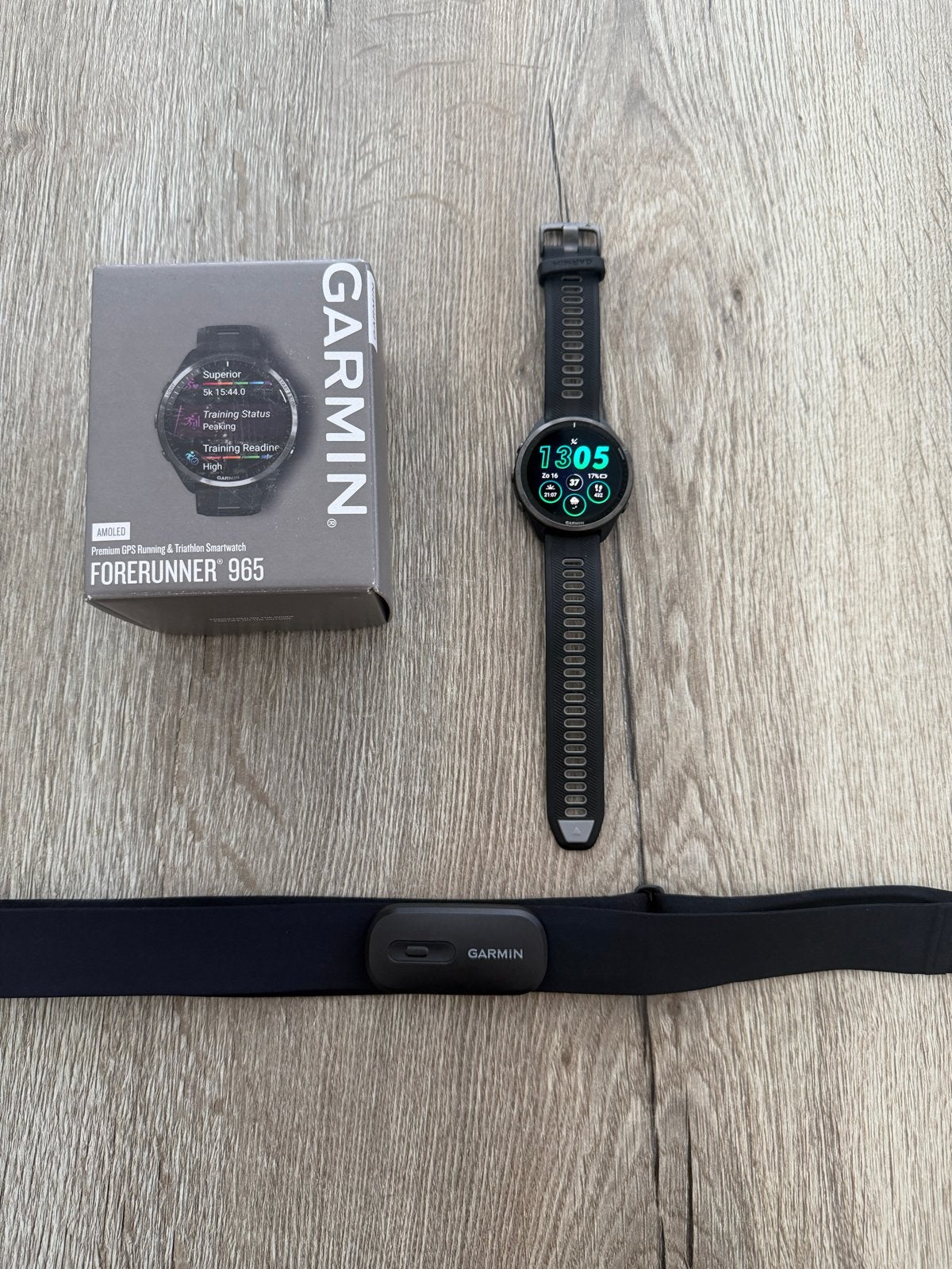 Garmin Forerunner 965 + HRM200 - Zo goed als nieuw, Zwart, Ophalen of Verzenden, Zo goed als nieuw, Waterdicht