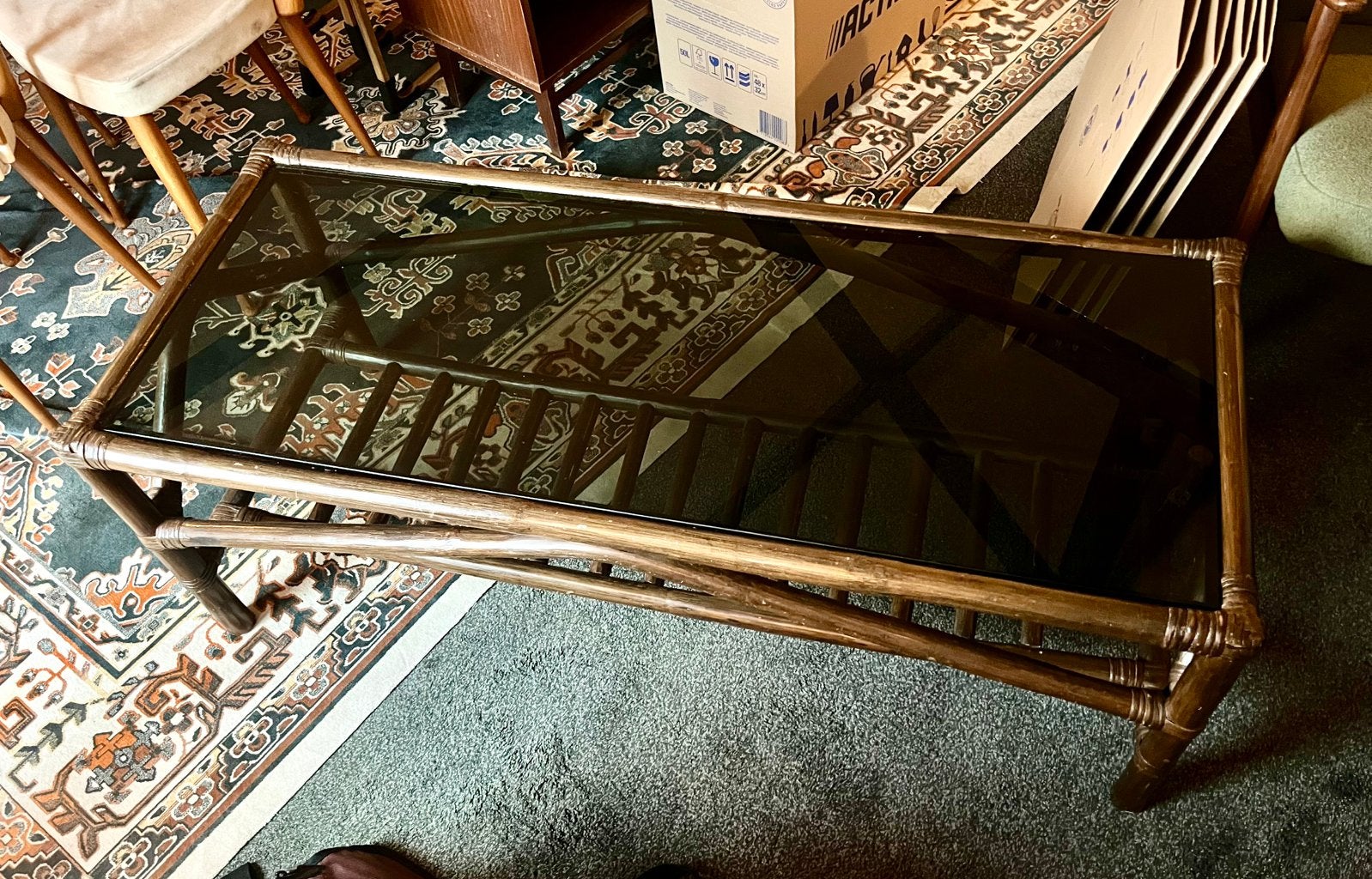 Salontafel - Glas en bamboe, Zo goed als nieuw, Minder dan 100 cm, Hout, Ophalen