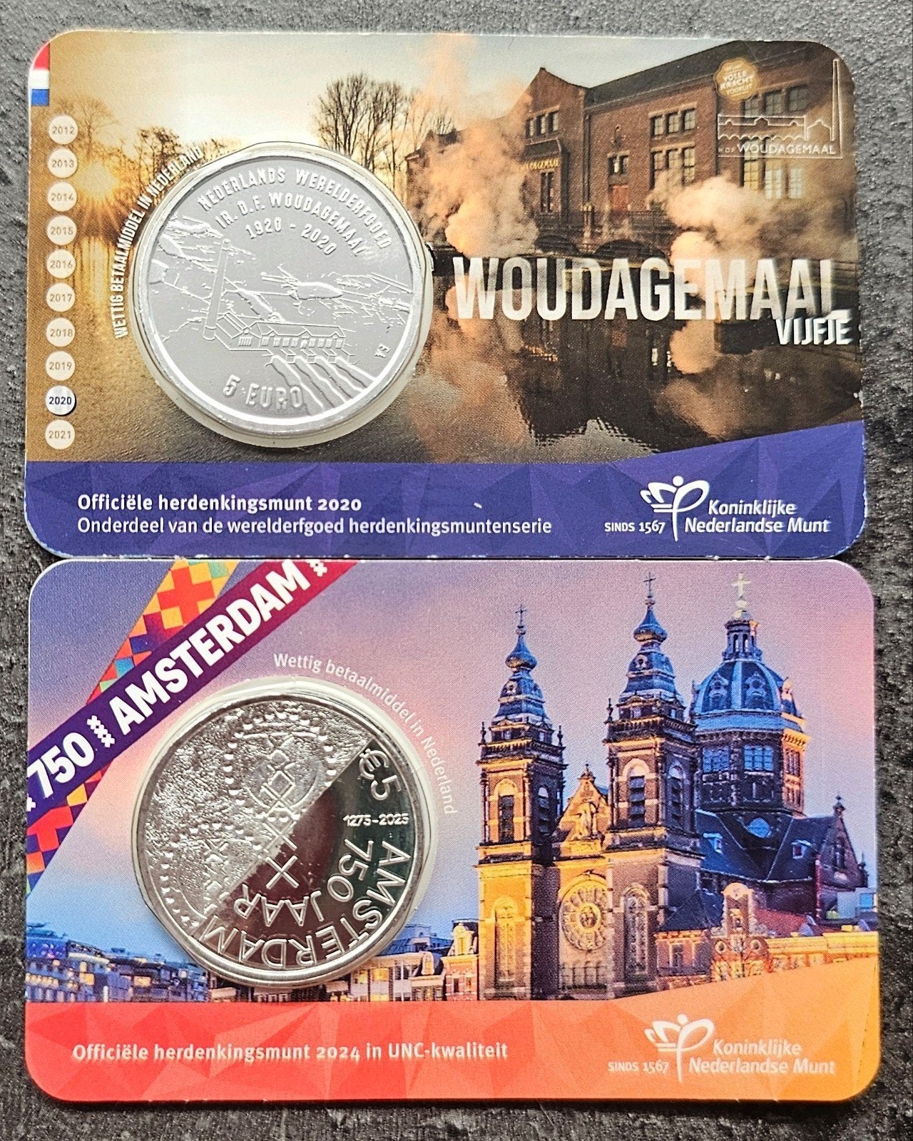 Herdenkingsmunten Amsterdam 750 jaar en Woudagemaal, Ophalen of Verzenden