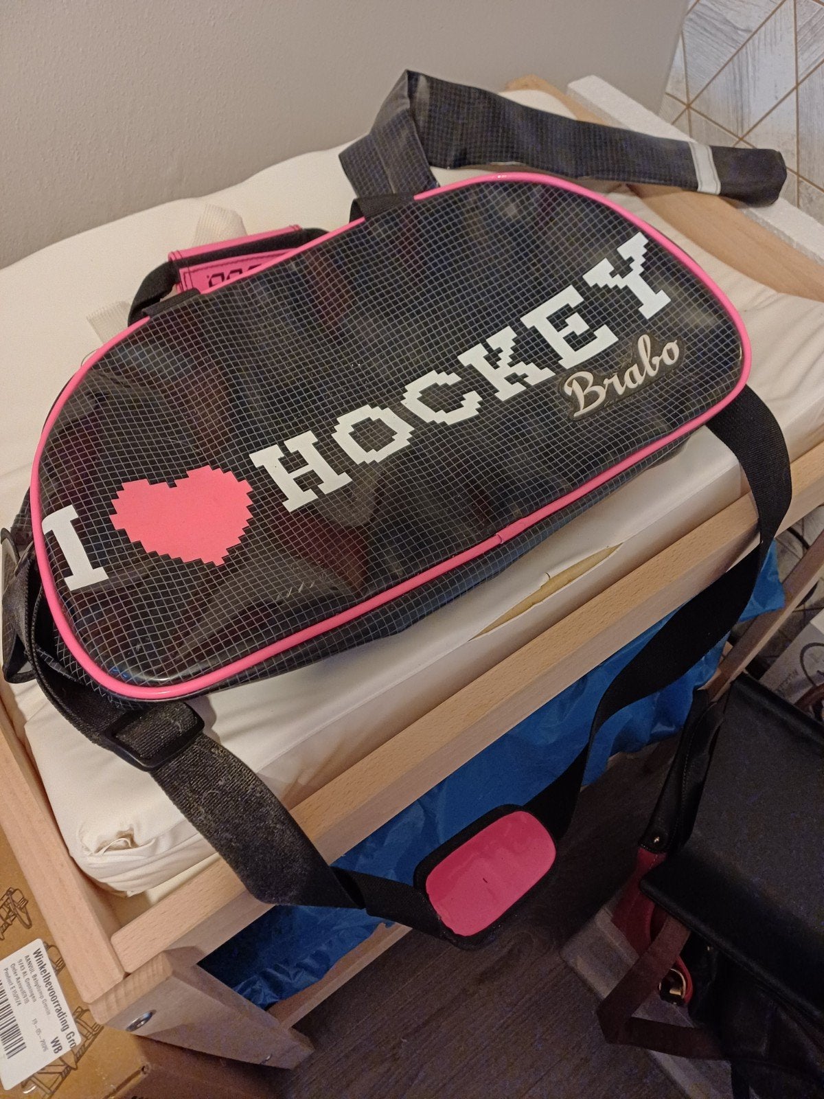 Brabo hockeytas "I love hockey" - Zwart/Roze, Sport en Fitness, Hockey, Ophalen