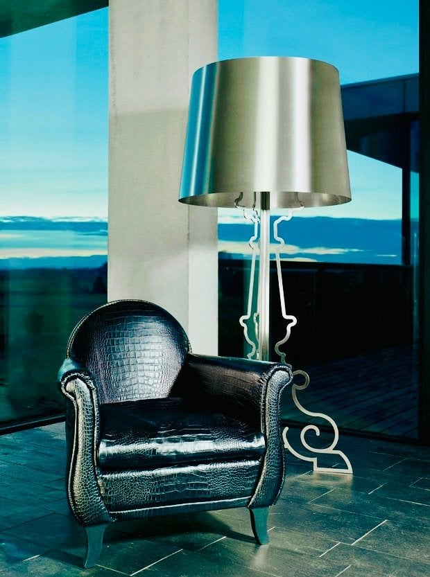 Philipp Plein Kartell LOUIS X barok RVS vloerlamp 185 cm, Zilver, Handgemaakt, Overige materialen, Lamp