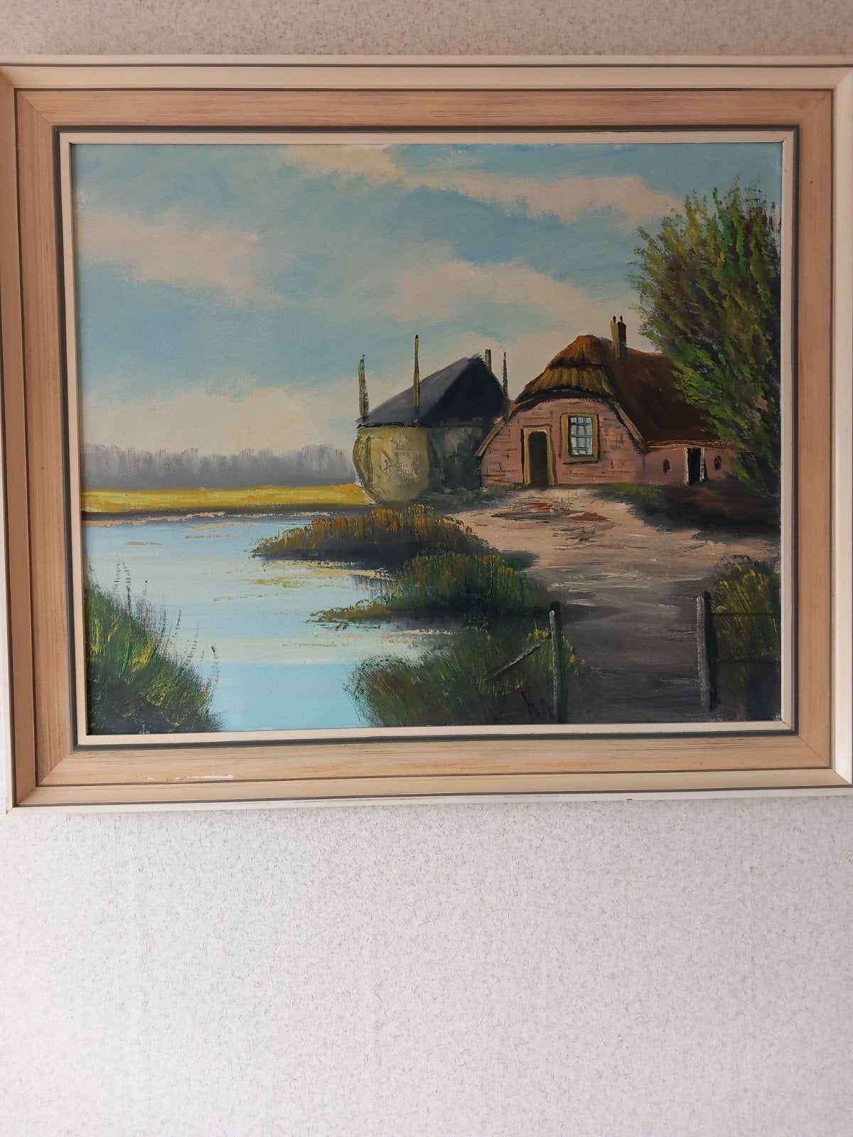 Schilderij op doek: Hollands Landschap met boerderij, Ophalen, Doek, Realistisch, Landschap