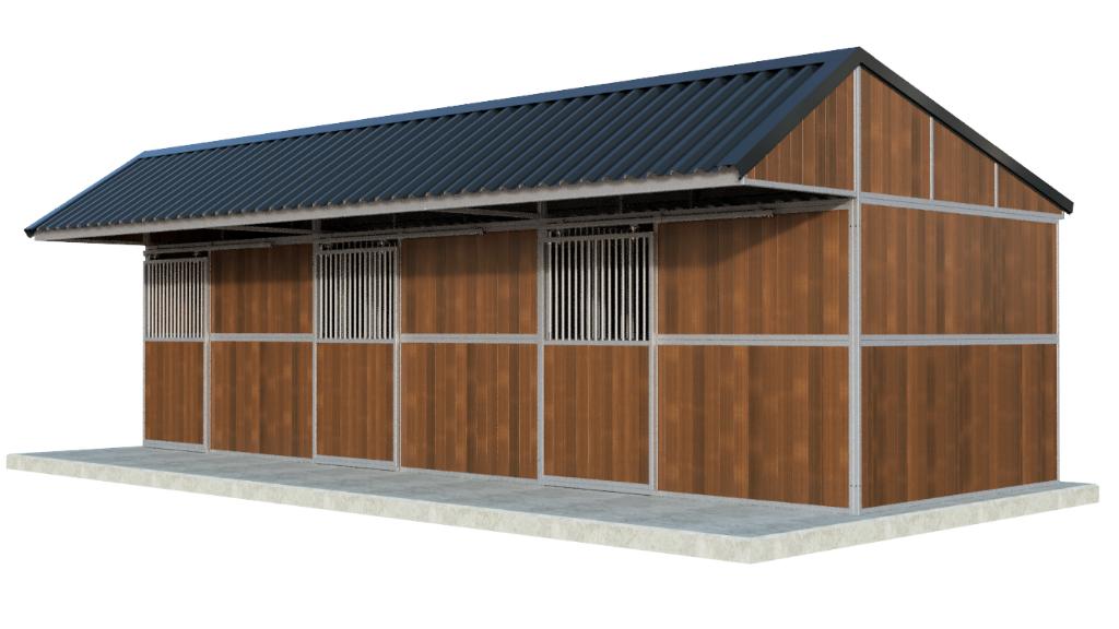 Buitenstal met 3 paardenboxen met schuifdeuren, Weidegang