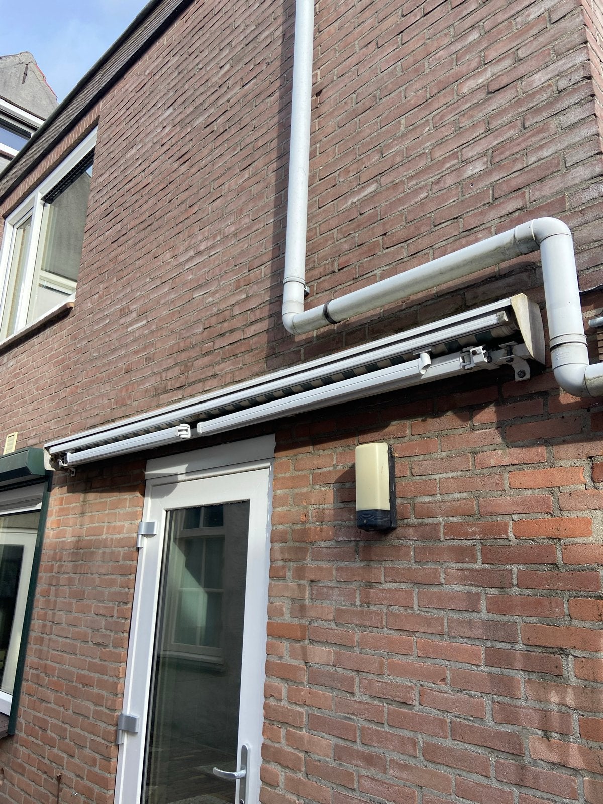 Knikarmscherm - Groen/Wit gestreept zonnescherm, Ophalen, Gebruikt, 150 tot 300 cm, 250 cm tot 450 cm