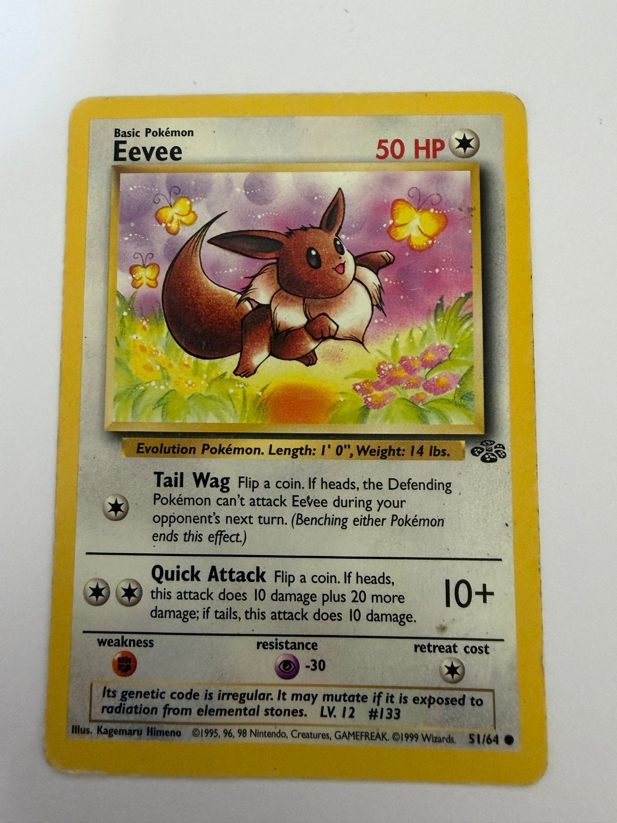 Pokémon Eevee Base Set 51/64 Jungle (1999) - Zeldzaam!, Ophalen, Gebruikt, Losse kaart